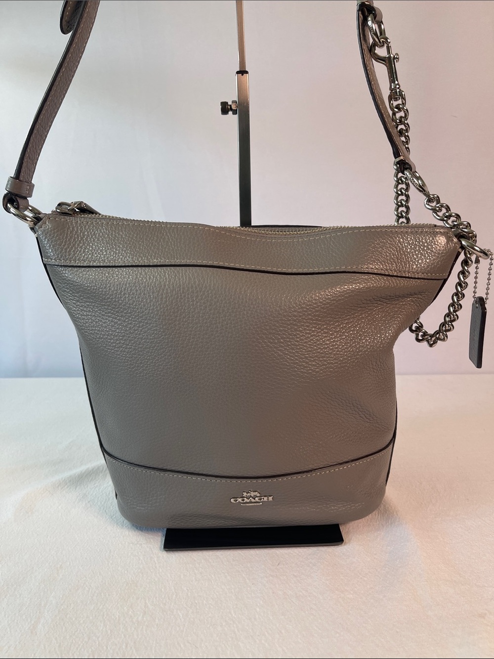 Coach G1979-F76668 Paxton Duffel Pebble Leather Heather Gray Crossbody Bag